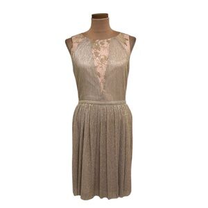 Tahari Dress Size 6 Metallic Pink Rose Gold Lace Fit and Flare